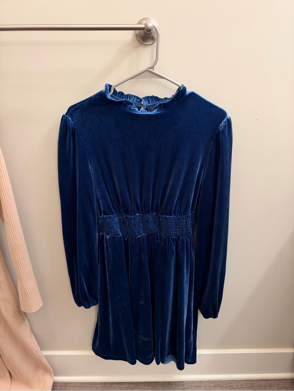 Women's Velvet Long-Sleeve Mini Dress - Deep Blue
